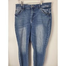Kancan Jeans 16 Womens Plus Size High Rise Skinny Leg Medium Wash Raw Hem - £28.03 GBP
