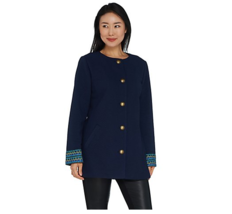 GRAVER Susan Graver Rib Knit Jacket with Cuff Detail Navy Size 12 A300534 - £13.44 GBP