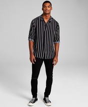 And Now This Mens Striped Long-Sleeve Resort Shirt Black M B4HP - £18.92 GBP
