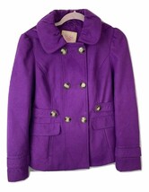 PINK ENVELOPE Macys Womens Double Breast Peacoat Jacket W/ Hoodie M Purple - £10.39 GBP