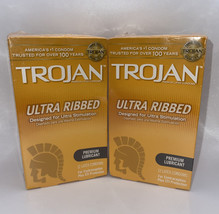 Trojan Ultra Ribbed &amp; Ultra Stimulation - Premium Lubricant - 12 Latex C... - $19.79