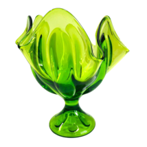 Viking Glass Epic 6 Pedal Compote MCM Avocado Green Pedestal Bowl 6.75x5.5 VTG - £107.02 GBP