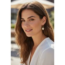 Handmade gold-toned heart drop earrings with white gemstones Hypoallergenic - $10.61