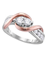 14k White Rose-tone Gold Round Diamond 2-stone Bridal Wedding Engagement... - £1,198.23 GBP