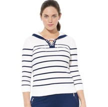 Lauren Ralph Lauren Active Striped Coastal Cotton Hooded Pullover XL Cru... - $34.64