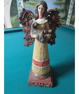 Hand carved PAIR HARVEST ANGELS SCULPTURE 11&quot; CHRISTMAS DECOR - $2,013.20 MXN