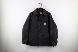 Vtg Y2K 2001 Carhartt Mens 44 Distressed Quilted Canvas Chore Barn Jacket Black - £91.63 GBP