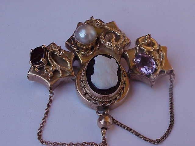 Primary image for IGL Certified! Antique Victorian Unique 14k Yellow Gold Amethyst Garnet  Pearl C