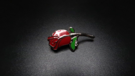 Vintage Enamel Rose Rhinestone Pin 3 cm - $9.90