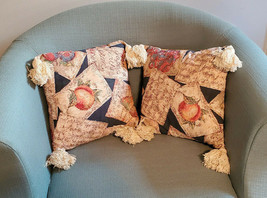 Fruit Print Cushion Pillow Set w/Tassel Ends 2pc Set - £15.51 GBP