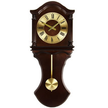 Bedford Clock Collection 27.5 Inch Wall Clock with Pendulum and Chimes in Choco - $164.87