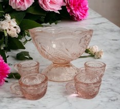 Pink Child&#39;s Mini Punch Bowl Set Laughing Trout Fish &amp; Flowers Summit Art Glass - £22.49 GBP