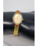 Vintage Geneve Quartz Thailand Movement Gold Womens Oval Watch Rubies Ho... - €343,62 EUR
