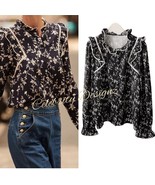 CelebrityDesignz High Neck Floral Print Blouse – Ruffled, Scalloped Embr... - $49.99