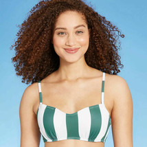 NWT Shade &amp; Shore Women&#39;s Striped Back Tie Bikini Top, Green, 34A - £15.63 GBP