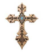 Southwestern Rustic Aztec Vectors Turquoise Diamond Cream Wall Cross Fig... - $456.12 MXN