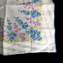 VTG Hanky Handkerchief White with Pink Blue Yellow Flowers 11” Wedding - £8.26 GBP