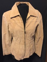 Outer Edge Sm Tan Suede Leather Jacket Fully Lined Zipper Pockets Collar - £15.80 GBP