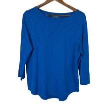 Chicos 2 Top The Ultimate Tee Women Large Blue 3/4 Sleeve Blue Cotton Modal Knit - £15.09 GBP