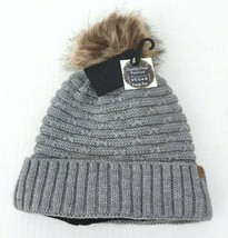 Winter Thick Warm Lined Knit W/ Faux Fur Pom Stretchy Beanie Ski Hat Gray   #J - £7.76 GBP