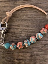 “Citrus Sunset” Ceramic Beads/Natural Leather Bracelet /Earrings Free Shipping! - £24.86 GBP