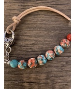 “Citrus Sunset” Ceramic Beads/Natural Leather Bracelet /Earrings Free Sh... - £24.38 GBP