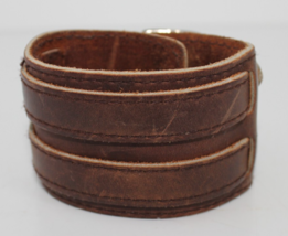 Wide 1.75 in Brown Leather Cuff Bracelet Double Strap Wristband Fits 6&quot; ... - $12.99
