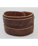 Wide 1.75 in Brown Leather Cuff Bracelet Double Strap Wristband Fits 6&quot; ... - $12.99