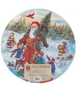 SET OF 4 HARD ROUND PLACEMATS W/CORK BACK (14&quot;) CHRISTMAS WINTER SANTA T... - £19.54 GBP