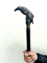 Antique Corbeau Poignée en Bois Marche Main Sculpté Oiseau Noir Deux Pli Bâton - £49.73 GBP