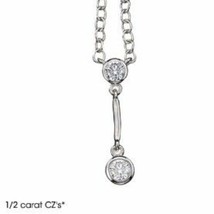 Sterling Silver CZ Drop Pendant Necklace - £30.93 GBP