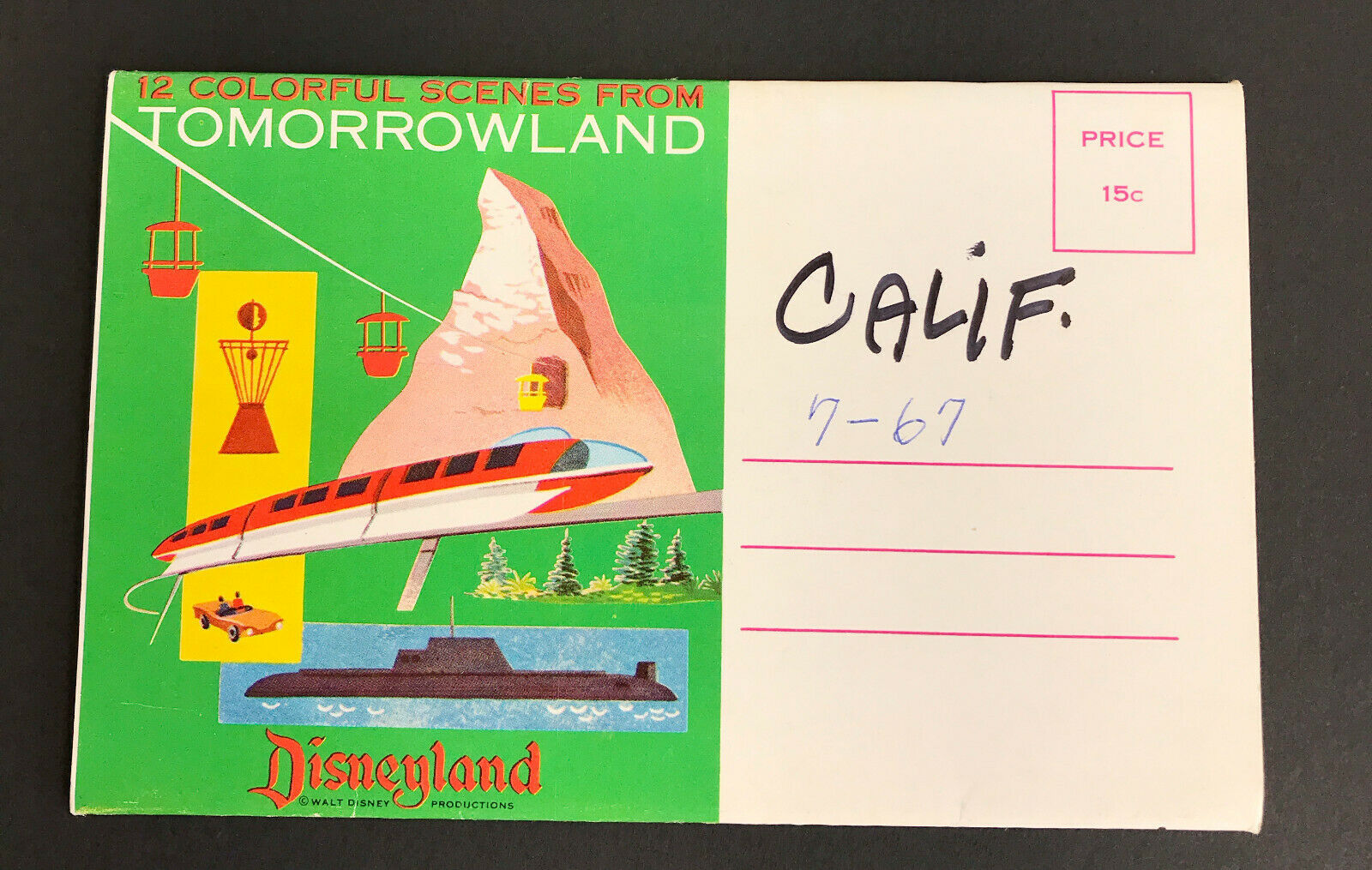 Primary image for 1960’s Disneyland fold out souvenir folder Postcard: 12 scenes From TOMORROWLAND