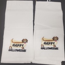 SET OF 2 SAME EMBROIDERED TEA TOWELS (16&quot;x26&quot;) HALLOWEEN, HAPPY HALLOWEE... - $13.85