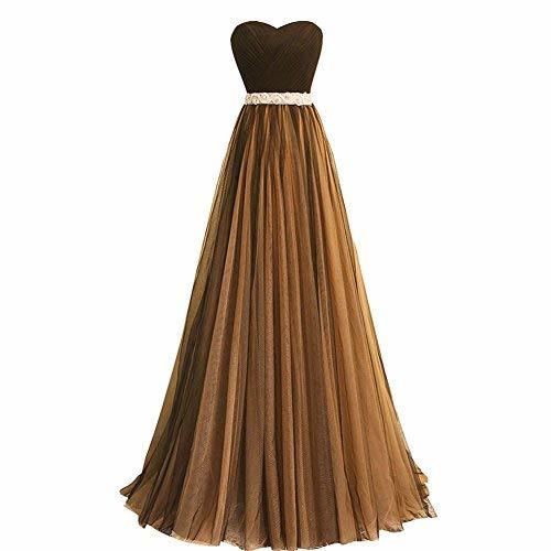 Tulle Long Simple A Line Corset Prom Evening Dresses With Beaded Sash Chocolate