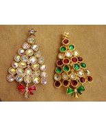 Vintage Christmas Tree brooch set / Aurora borealis tree star pin / Chri... - $75.00