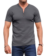 Men&#39;S Short Sleeve Henley Quarter Zip Knit Tee V Neck Casual Athletic T-... - €31,89 EUR