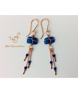 Handmade sea glass earrings copper twist wrapped with beaded dangles - €26,53 EUR