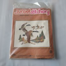Vintage 1978 Sunset Stitchery Autumn Flight Embroidery Kit 16 x20 with Geese - $18.69