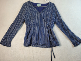 Skies Are Blue Blouse Top Womens Small Navy White Striped Wrap V Neck Drawstring - £6.69 GBP