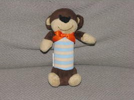 Carters Stuffed Plush Stripe Brown Tan Blue Orange Stick Crinkle Monkey Baby Toy - £15.63 GBP