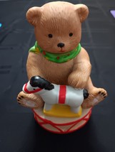 Vintage Toyland Music box Rotating Teddy Bear with Rocking Horse on Drum Figure - £22.36 GBP