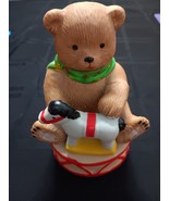 Vintage Toyland Music box Rotating Teddy Bear with Rocking Horse on Drum... - £22.06 GBP