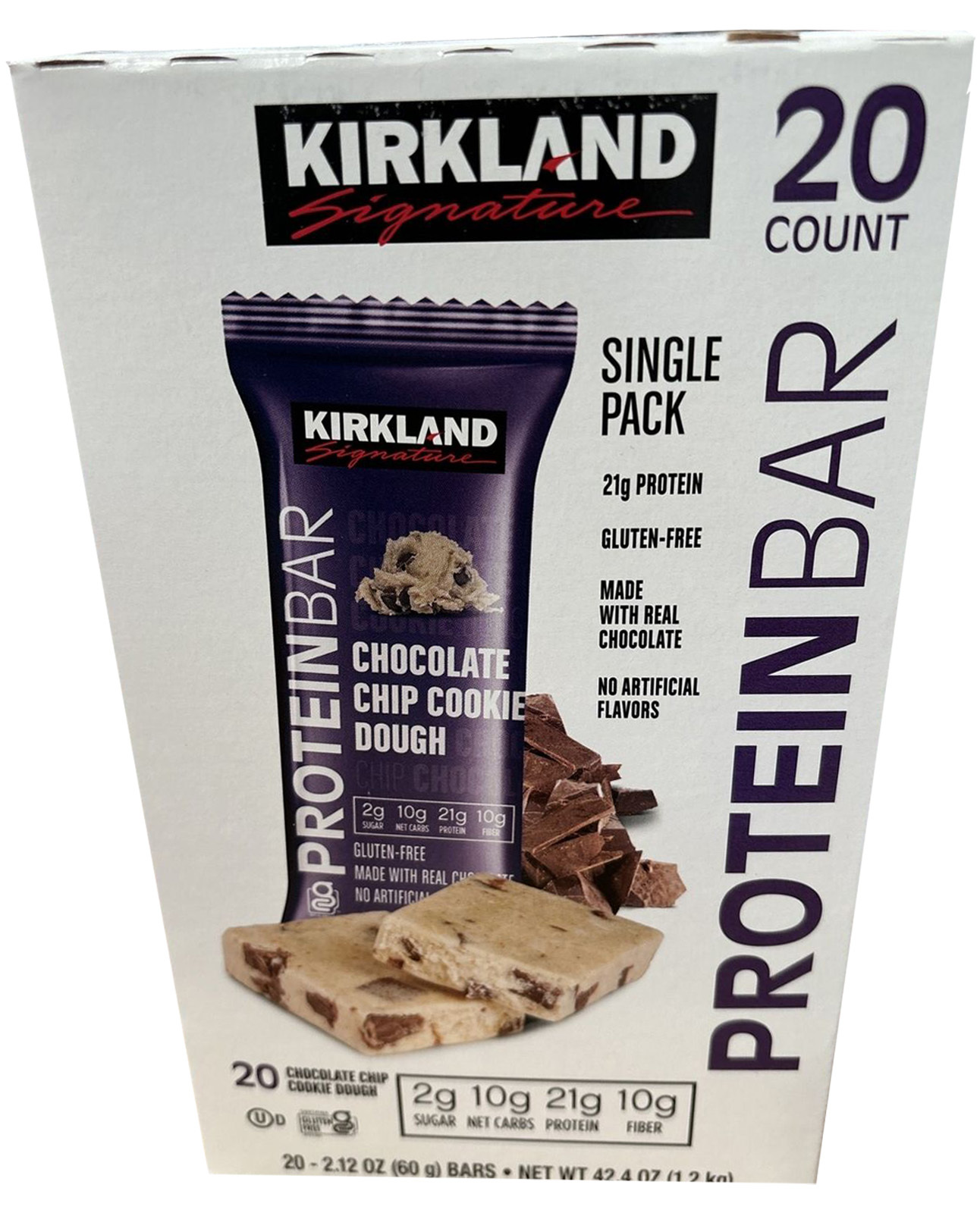 Kirkland Signature Protein Bars Chocolate Chip Cookies Dough  2.12 oz 20-count - $32.50