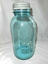 Ball Perfect Mason Lucky #9 Half Gallon Canning Jar W Genuine Zinc Cap Vtg Blue - £20.70 GBP