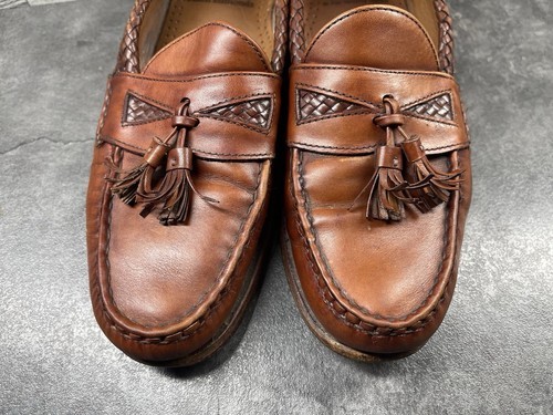 Allen Edmonds Loafers Men 9 B Maxfield Shoes Brown Woven Leather Tassel Slip On Item image 5