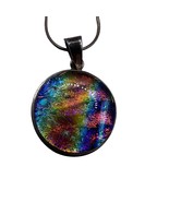 Vtg Estate Dichroic Glass Rainbow 925 Sterling Silver Colorful Circle Pe... - £58.06 GBP