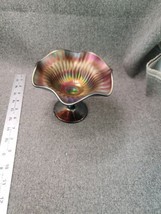 Northwood Rainbow Compote Amethyst Iridescent Carnival Glass EUC - £21.97 GBP