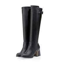 Big Size 33-43 Ladies Knee High Boots Women Thick High Heels Shoes Woman Winter  - £45.70 GBP