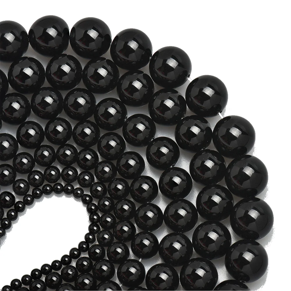 4-16mm Natural Black Smooth Onyx Agate stone Round Loose Beads For Jewelry - £6.23 GBP