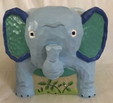 Jenny Jeff Jungle Safari Elephant Tissue Box Holder Cover Blue Molded 3-D Resin - £23.91 GBP